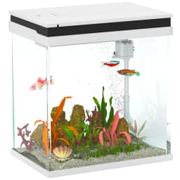 PawHut Small Fish Tank with Filter System, LED Lights, Water Pump, White