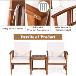 GOFLAME 3-Piece Outdoor Acacia Wood Sofa Set with Cushions-White
