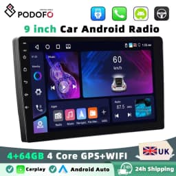 Podofo 9Inch 2 DIN Car Stereo Radio Wirless Carplay Android Auto Car Stereo Bluetooth 64G GPS Navigation RDS WiFi USB FM DAB