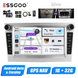 ESSGOO Android 14 4+64G CarPlay Car Stereo Radio For Opel/Vauxhall Astra G H Corsa C D Vectra Android Auto GPS NAV DAB+ Silver