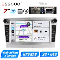 ESSGOO Android 14 4+64G CarPlay Car Stereo Radio For Opel/Vauxhall Astra G H Corsa C D Vectra Android Auto GPS NAV DAB+ Silver