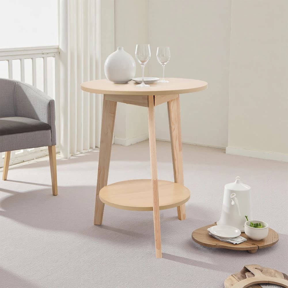 【Breeins】2-Tier Round Wooden Coffee Side Table
