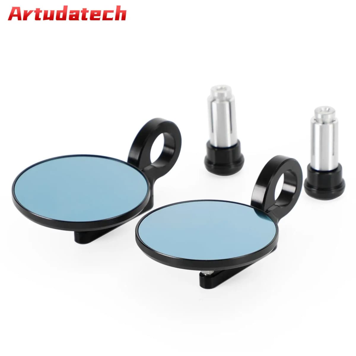 Artudatech Aluminum Handlebar End Mirror 7/8"-1" Black Short Arm BAR End 3" Round Mirrors