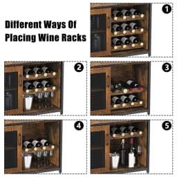 36 Inch Modern Wine Bar Cabinet - Removable Wood Wine Racks & Display Drawer | Wrought Iron Mesh Door + Glass Holder for Liquor
