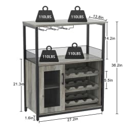 36 Inch Modern Wine Bar Cabinet - Removable Wood Wine Racks & Display Drawer | Wrought Iron Mesh Door + Glass Holder for Liquor