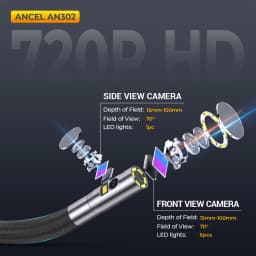 ANCEL AN302 Two-Way Articulating Borescope IP67 6.5MM Dual Lens Endoscope Inspection Camera 7 LED Lights Car Inspection Tools