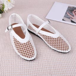 Women Mesh Ballet Flats Fishnet Ballerina Flats Breathable Slip On Ballerina Shoes Buckle Strap Daily Dress Shoes for Commuting