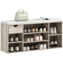 HOMCOM Shoe Storage Cabinet Bench w/ Cushion Adjustable Shelves Grey