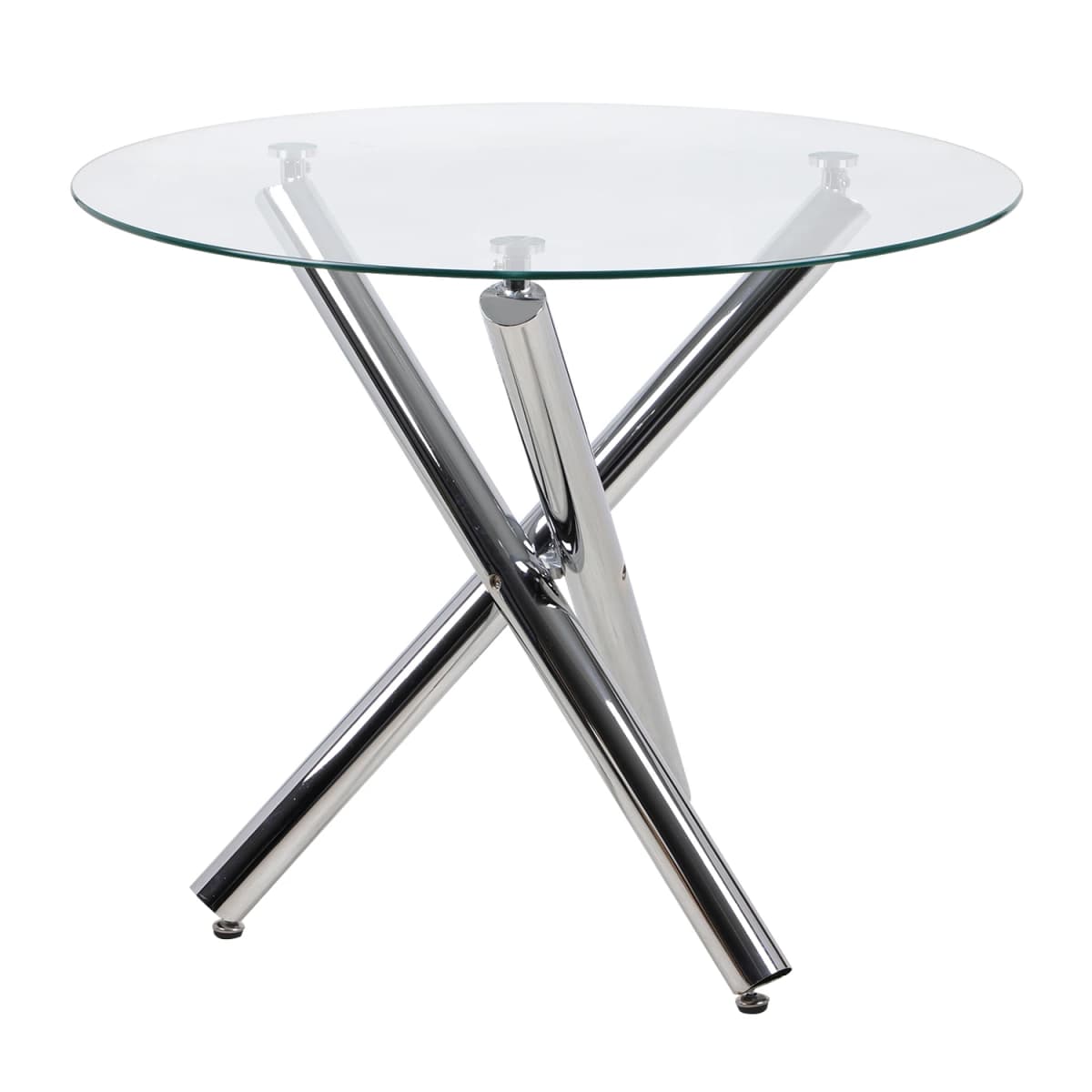 Round Dining Table, 90 cm Glass Safe Table Top with Black Stylish Stable Table Legs
