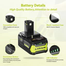 Vanon P108 5Ah 18V One+ Lithium Battery Suitable for P102 P103 P104 P15 P107 P109 P122 Power Tools Replace for Ryobi Battery pin