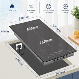 Noxton Plug in Induction Hob 2 Zone, 30cm Electric Hob Flex Zone for Barbecue Pan, 2800W Induction Hobs 220-240V