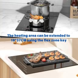 Noxton Plug in Induction Hob 2 Zone, 30cm Electric Hob Flex Zone for Barbecue Pan, 2800W Induction Hobs 220-240V
