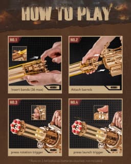 Robotime 3D Puzzle Model Kits Rotating-Barrel Machine LQA01 Flame lighting effects rubber band launcher desk or shelf display