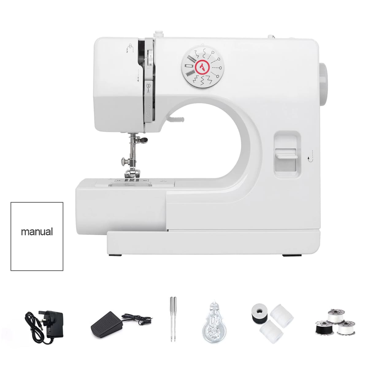 725 Household Mini Sewing Machine Electric 12 Stitches Sewing Machine with Foot Pedal Multifunctional Design UK Plug