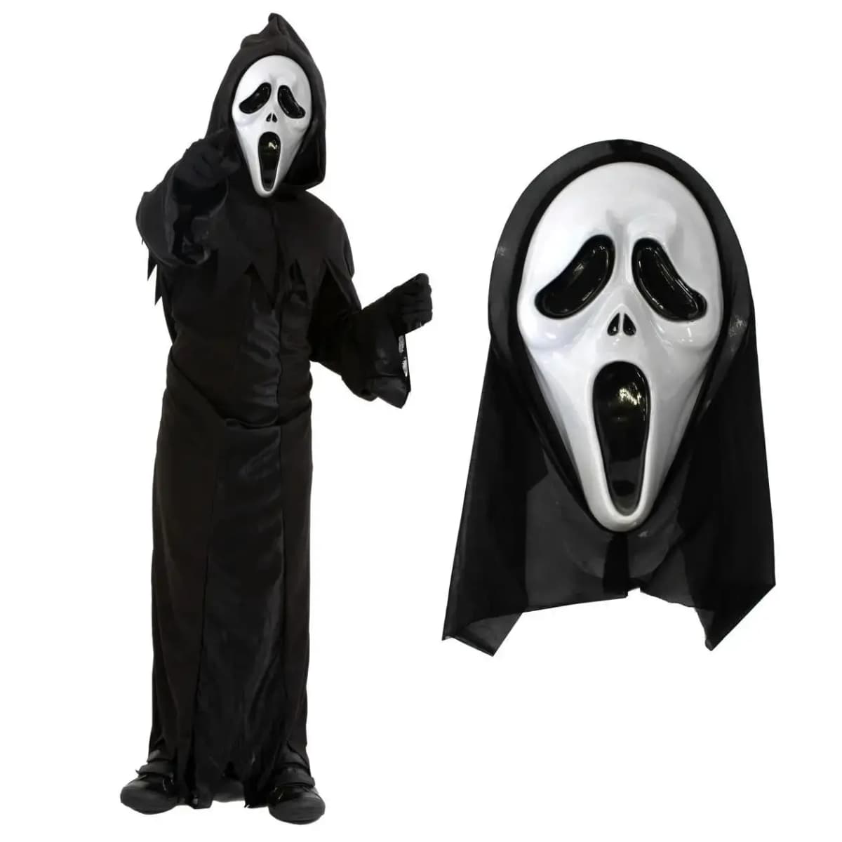 Child's Screamer Reaper Costume – Hooded Robe & Scary Mask for Halloween Dress-Up