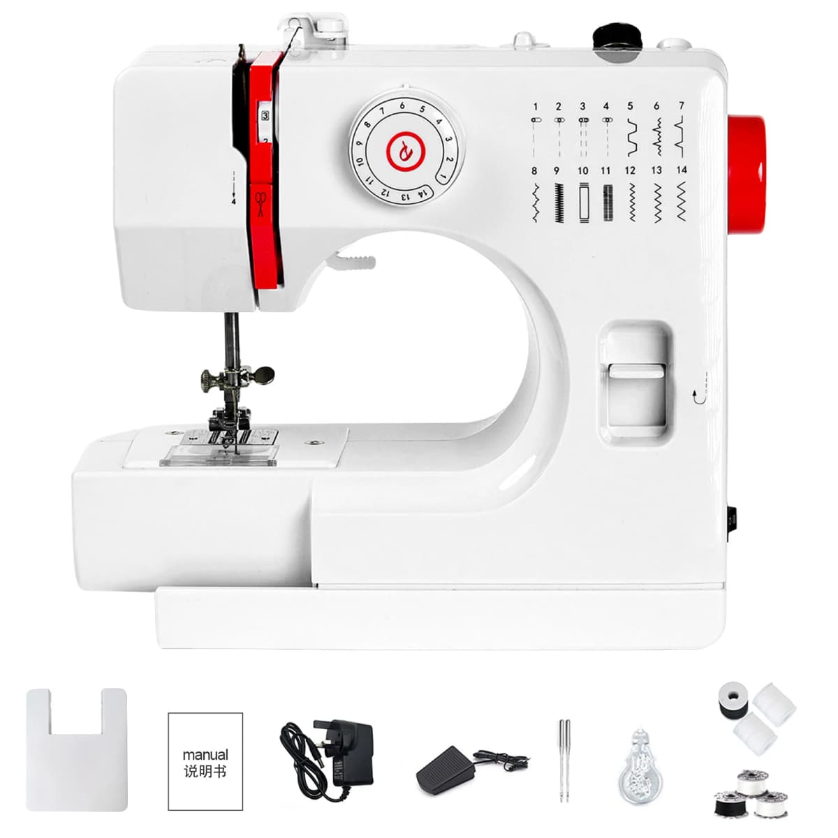 728 Household Mini Sewing Machine Electric 14 Stitches Sewing Machine with Extension Table Multifunctional Design UK