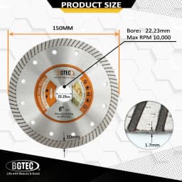 BGTEC 1pc 6inch Superthin Diamond Cutting Disc Turbo Saw Blade Ceramic Tile Granite Marble Quartz Stone 150mm Dry Cutting Plate
