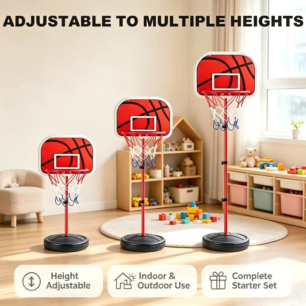 Adjustable Basketball Hoop 3-Level Height Adjustable with Ball & Pump Stable Water/Sand Filled Base Easy Assembly Outdoor Sports Toy for Kids Boys Girls