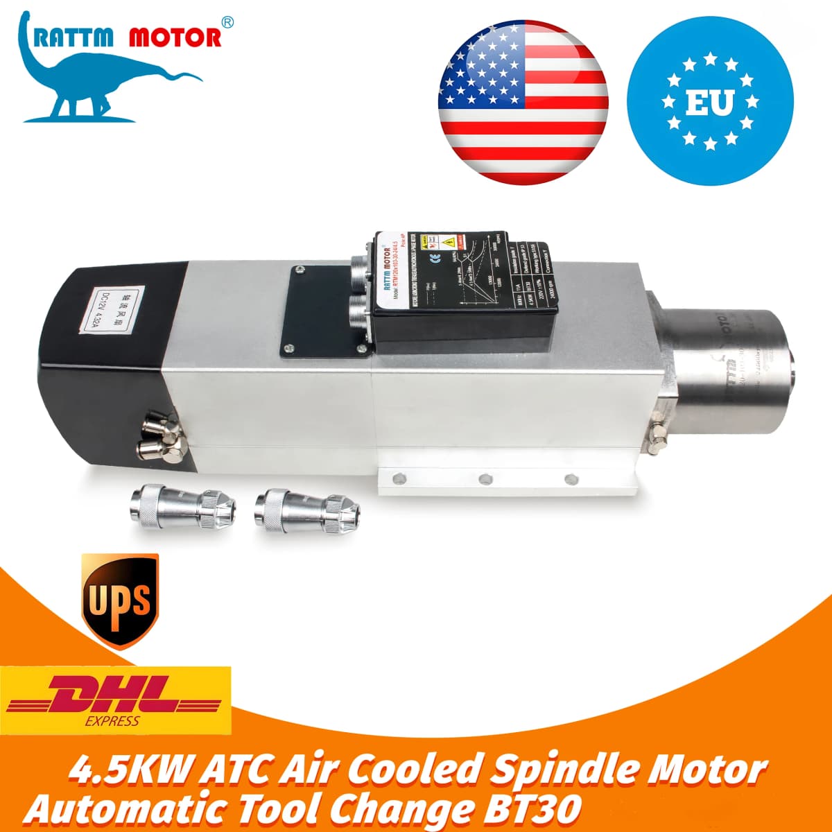 【US EU BR】ATC 4.5KW /7.5KW BT30 Auto Tool Changer Air-cooled Spindle Motor 24000RPM 380/220V for CNC Router Milling Machine