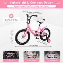 16 inch Children's Bicycle with Training Wheel for 5-8 Year-Old Kids, 100-135cm Height Adjustable Bike Bearing 50KG