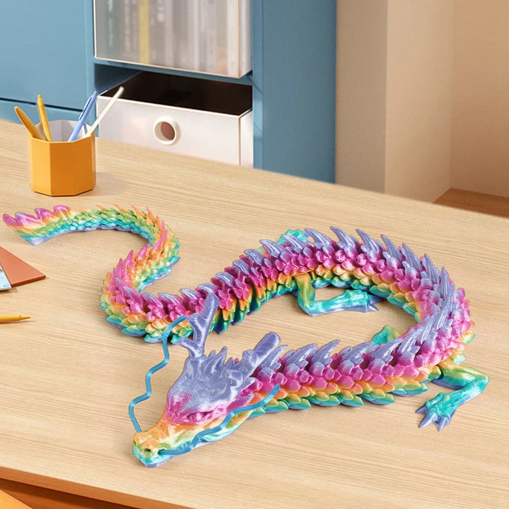 2Pcs 3D Printed Colored Desktop Dragon Ornament Wear Resist Conjoined Dragon Ornaments Multi-Purpose for Home Office Decor
