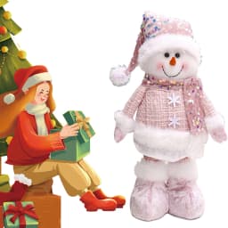 1PC Christmas Standing Telescopic Snowman Desktop Cute Soft Pink Snowmans Decorative Figurine Xmas Holiday Party Home Decoration