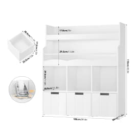 Kids' Bookshelf with Boxes on Wheels, Kids' Bookcase with 4 Storage Bins, Toy Shelf Kids' Room for Bedroom Kindergarten