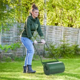 Outsunny 40L Garden Lawn Roller, Water Sand Filled Outdoor Grass Roller, Φ32cm Heavy Duty Metal Lawn Push Rolling Tool