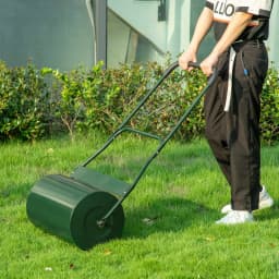 Outsunny 40L Garden Lawn Roller, Water Sand Filled Outdoor Grass Roller, Φ32cm Heavy Duty Metal Lawn Push Rolling Tool