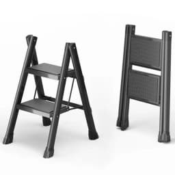 2 Step Foldable Heavy Duty Stepladder Household Anti-Slip Step Stool (Black)