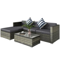 Outsunny 5 Piece Rattan Garden Furniture Set, Outdoor Corner Sofa with 67 cm Wide & Deep Seat, Sectional Outdoor Furniture