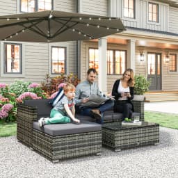 Outsunny 5 Piece Rattan Garden Furniture Set, Outdoor Corner Sofa with 67 cm Wide & Deep Seat, Sectional Outdoor Furniture