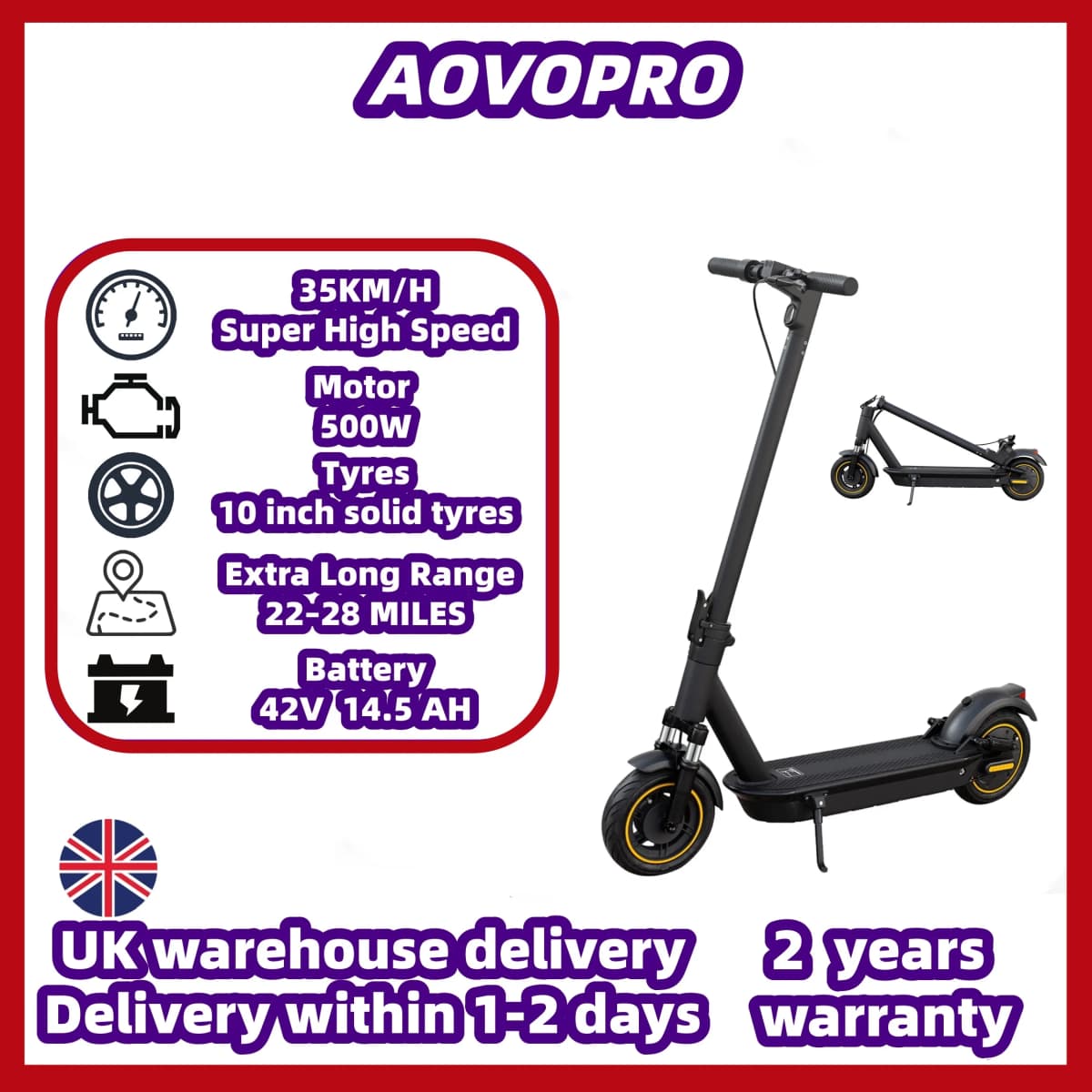 AOVOPRO Electric Scooter 500W/1000W Power Maximum Speed: 22 miles per hour Adult Model Range: 28 miles Foldable Electric Scooter