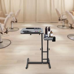 Portable Adjustable Height Tattoo Workstation Dual Surface Black Iron & Density Board Table 57.5-90cm12.5kg Load-Bearing