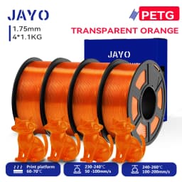 JAYO 3D PETG/PETG Transparent Filament 1.75mm Filament For Bambu FDM 3D Printer PETG Neatly Wound 3D Printing Material 4Rolls