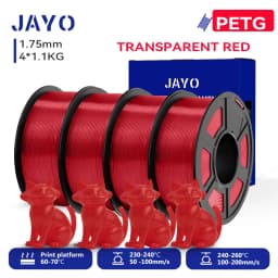 JAYO 3D PETG/PETG Transparent Filament 1.75mm Filament For Bambu FDM 3D Printer PETG Neatly Wound 3D Printing Material 4Rolls
