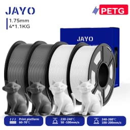 JAYO 3D PETG/PETG Transparent Filament 1.75mm Filament For Bambu FDM 3D Printer PETG Neatly Wound 3D Printing Material 4Rolls