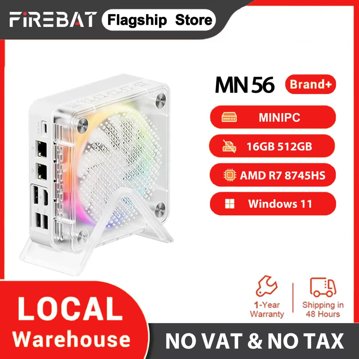 Firebat Mn56 Mini Pc Amd Ryzen 7 8745Hs, 16Gb Ddr5 512Gb Ssd, Windows 11 Pro, Wifi 6 Bt 5.2, 8-Core Gaming/Office Mini Desktop