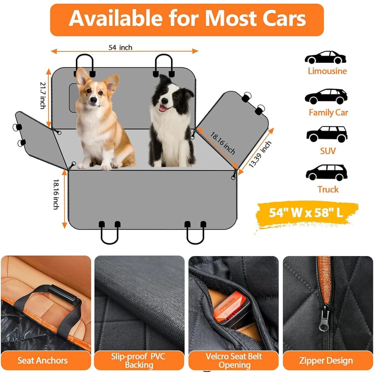 Dog Seat Cover for Back Seat Waterproof with Mesh Window Scratch Prevent Anti-slip Dog Car Hammock Back Seat Covers for cat