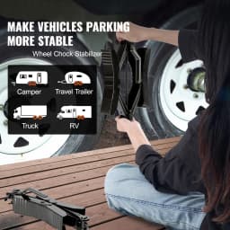 SucceBuy Camper Wheel Chock Stabilizer H-shaped RV Tire Locking Chock Built-in Ratchet Wrench Wheel Chocks for RV Travel Trailer