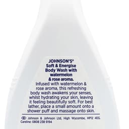 Johnson's Soft Energise Body Wash 400ML, Watermelon and Rose Aroma, Refreshing and Hydrating Shower Gel