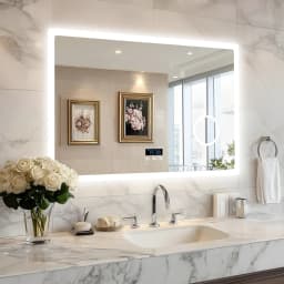 80/100/120/CM LED Bathroom Mirror with Bluetooth Dimmable Backlit Vanity Mirror with 3X Magnifier and Screen Display