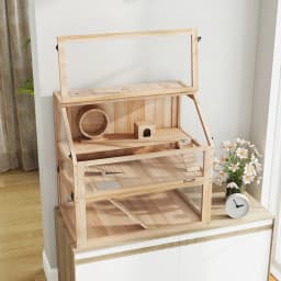 PawHut Wooden Hamster Cage 3 Tier Natural Wood Finish