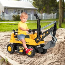 DORTALA Kids Ride On Excavator Ride On Tractor w/ Rotating Seat Yellow Kids Gift Christmas Gift