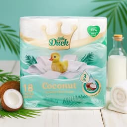 Little Duck Toilet Tissue 3Ply, Coconut Scented White Rolls, 18 Pack for Home and Bathroom Use