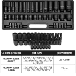 35PCS Impact Socket Set 8-32MM Deep Socket Wrench Air Pneumatic Repair Tool Car Repair Combined Tool with Black Case