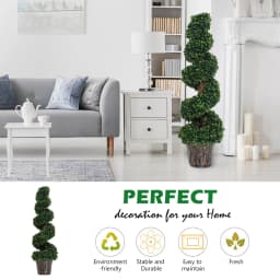 Outsunny 2 Pack Artificial Boxwood Spiral Tree Decorative Plant w/ Nursery Pot