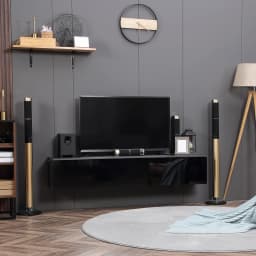 HOMCOM Wall Mounted TV Stand Unit with Storage and High Gloss Effect, Black