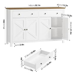 Getone White Sideboard Storage Cabinet 140cm Large Kitchen Cabinet for Living Room Dining Room