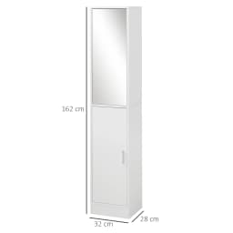 kleankin Tall Mirrored Bathroom Cabinet Tallboy Unit w/Adjustable Shelf White